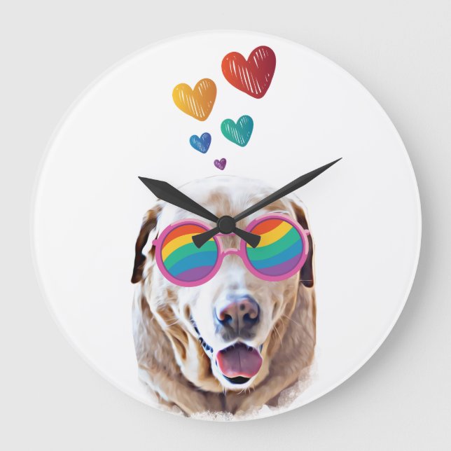 Grande Horloge Ronde Labrador Chien avec Coeurs Saint-Valentin (Recto)