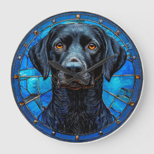 Grande Horloge Ronde Labrador en verre coloré