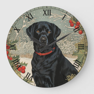 Grande Horloge Ronde Labrador noir en hiver