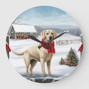Grande Horloge Ronde Labrador Retriever Chien dans la neige Noël