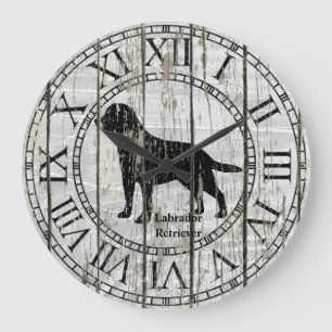 Grande Horloge Ronde Labrador Retriever Patiné Wood