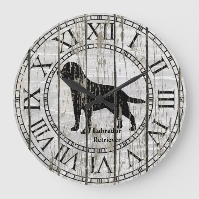 Grande Horloge Ronde Labrador Retriever Patiné Wood (Recto)