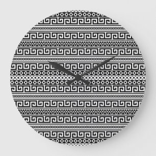 Grande Horloge Ronde Labyrinthe Géométrique Minimaliste Lignes Noir Bla