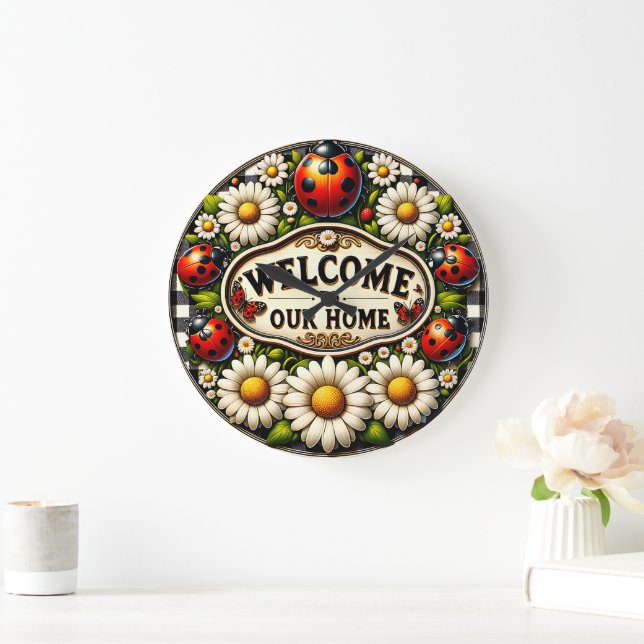 Grande Horloge Ronde Ladybug Daisy Welcome Home Wall (Maison)