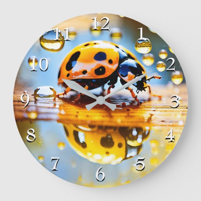 Grande Horloge Ronde Ladybug sous la pluie (Recto)