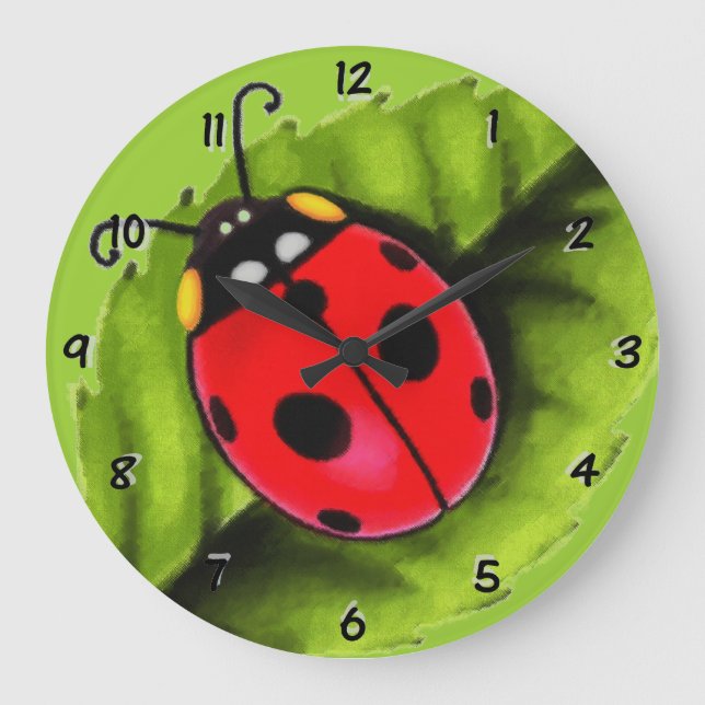 Grande Horloge Ronde Ladybug sur la feuille (Recto)