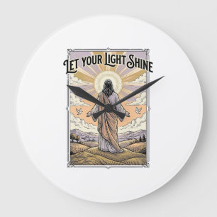 Grande Horloge Ronde Laissez Votre Lumière Briller Foi Vintage