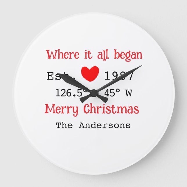 Grande Horloge Ronde Lake house et. Date année coordonnées personnalisé (Recto)