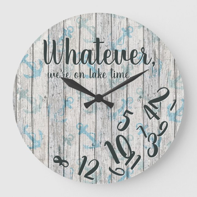 Grande Horloge Ronde Lake Time Rustic Wood Funny Retraite Lake Home (Recto)