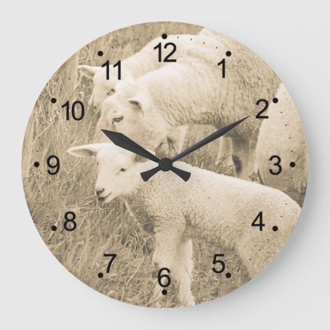Grande Horloge Ronde Lamb Ewe Moutons Animaux de ferme (Recto)