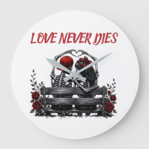 Grande Horloge Ronde L'amour ne meurt jamais - Couple squelette gothiqu