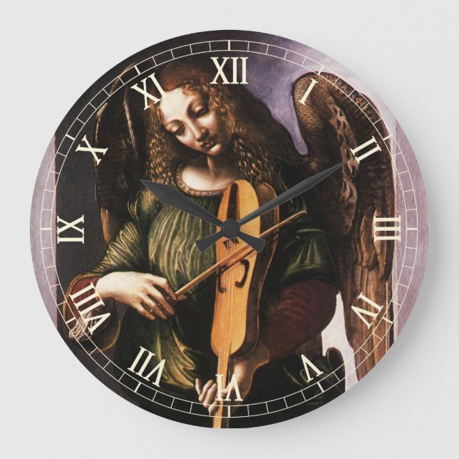 Grande Horloge Ronde L'ange de Léonard de Vinci en vert avec une Vielle (Recto)