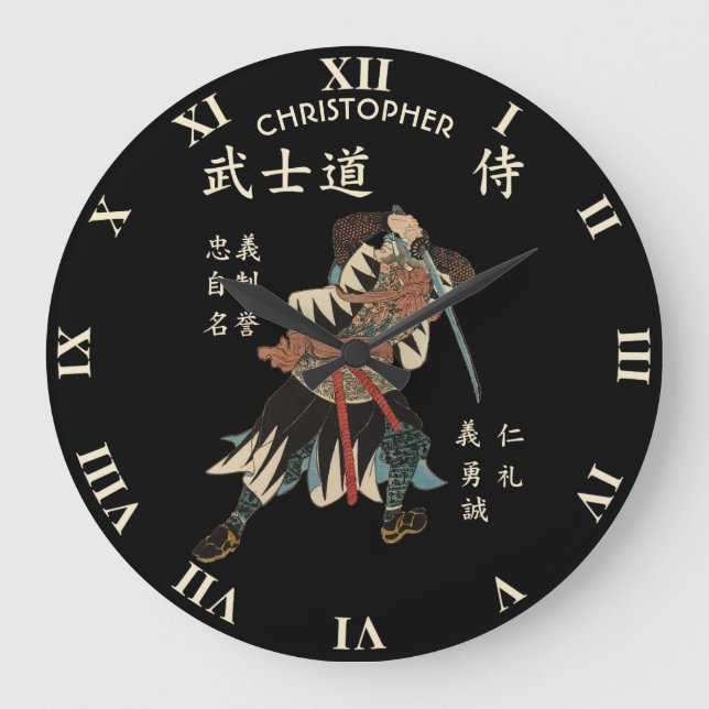 Grande Horloge Ronde Langue japonaise de vertus samouraïs de Bushido (Recto)