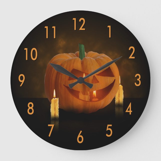 Grande Horloge Ronde Lanterne Citrouille d'Halloween avec bougies (Recto)