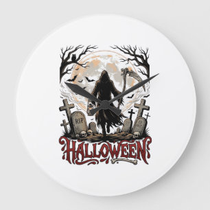 Grande Horloge Ronde Lanternes de la Faucheuse Halloween Pleine Lune Pi