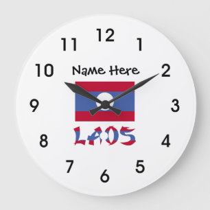 Grande Horloge Ronde Laos et drapeau laotien avec votre nom