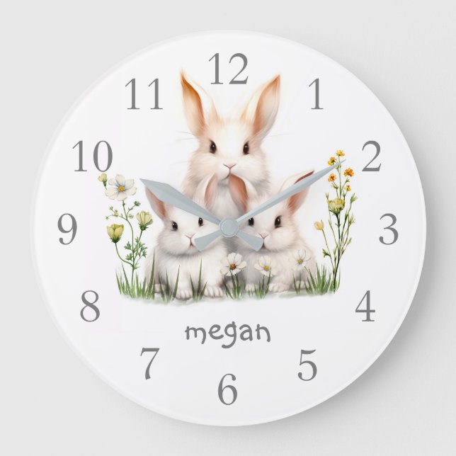 Grande Horloge Ronde Lapin Cute Personnalisé (Recto)