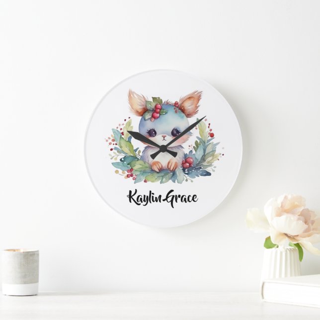 Grande Horloge Ronde Lapin de Bois Lapin Lapin Pépinière personnalisée (Maison)