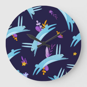 Grande Horloge Ronde lapin de caricature, motif sans soudure.