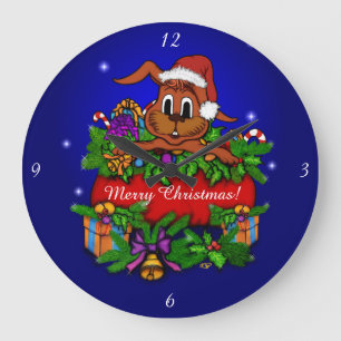 Grande Horloge Ronde Lapin de Noël