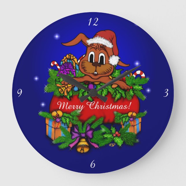 Grande Horloge Ronde Lapin de Noël (Recto)
