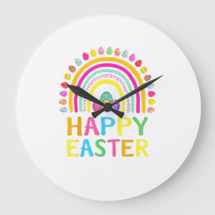 Grande Horloge Ronde Lapin de Pâques Joyeuses Chasse aux œufs de Pâques