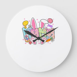Grande Horloge Ronde Lapin de Pâques Maman Oreilles Coquette Nœud Lapin