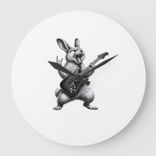 Grande Horloge Ronde Lapin Jouant de la Guitare Rock Star Amateur de La