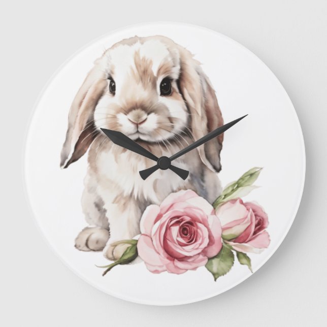 Grande Horloge Ronde Lapin Lapin Accumulé Rose Rose Rose (Recto)