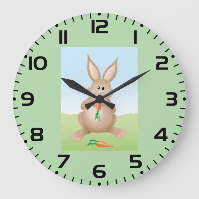 Grande Horloge Ronde Lapin mignon mangeant une carotte (Recto)