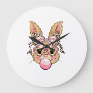 Grande Horloge Ronde Lapin Mignon Visage de Lapin Lunettes de Léopard F