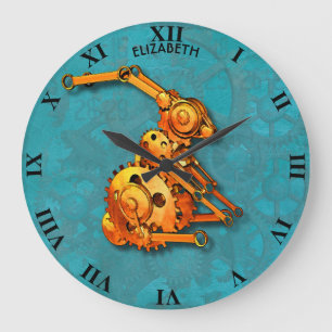 Grande Horloge Ronde Lapin vintage rouillé d'orange de mécanicien de