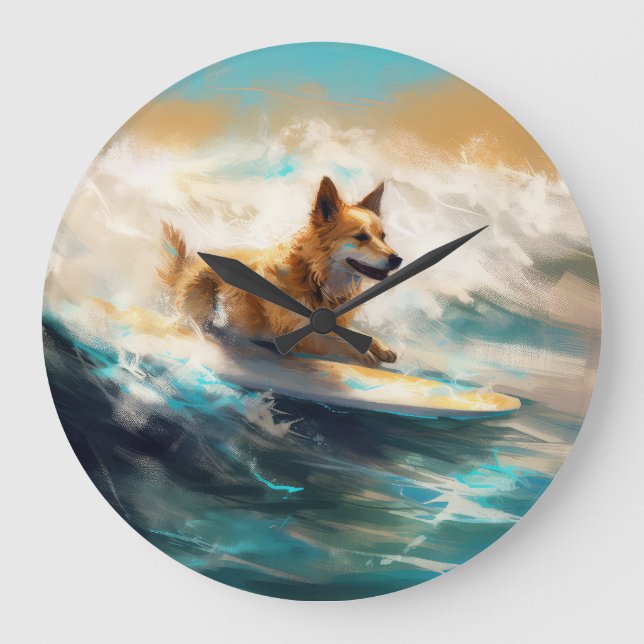 Grande Horloge Ronde Lapphund Plage Finlandaise Plage Surf Peinture (Recto)