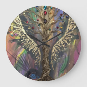 Grande Horloge Ronde L'arbre divin de la vie aux ailes célestes et aux
