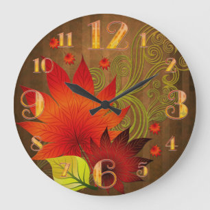 Grande Horloge Ronde Large  Autumn Leaves Wall Clock