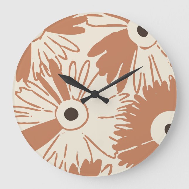 Grande Horloge Ronde Large Retro Daisy Flower Power Spiced Terracotta (Recto)