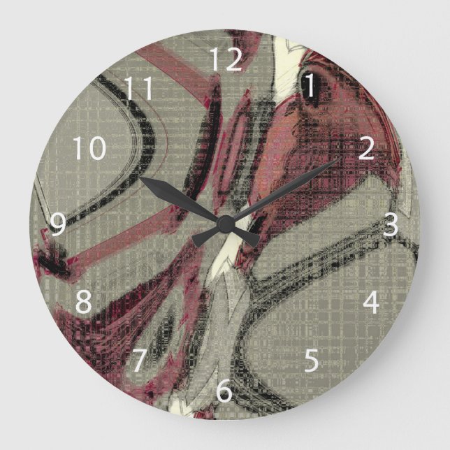 Grande Horloge Ronde L'art Abstrait gris et rouge (Recto)