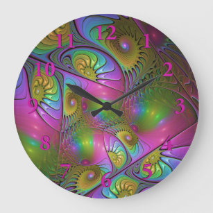 Grande Horloge Ronde L'art abstrait moderne lumineux coloré de fractale