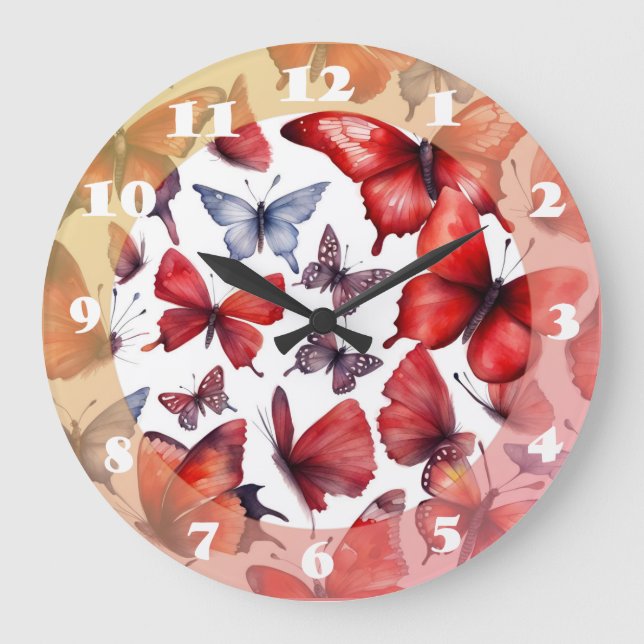 Grande Horloge Ronde L'art des papillons aquarelles (Recto)