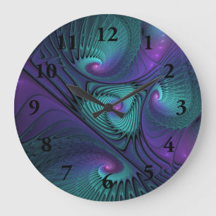 Grande Horloge Ronde L'art fractal abstrait moderne violet rencontre tu