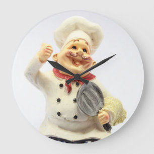 Grande Horloge Ronde Laughing chef with pan pottery figurine