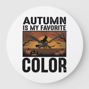 Grande Horloge Ronde L'automne est ma couleur préférée Design de sorciè
