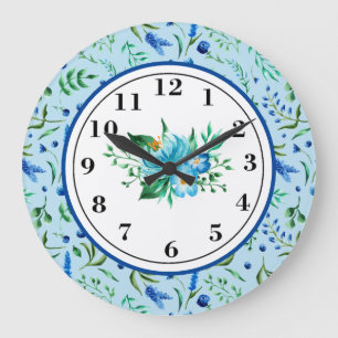 Grande Horloge Ronde Lavande En Bleu