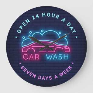 Grande Horloge Ronde Lave voiture Neon Look Texte personnalisé