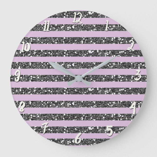 Grande Horloge Ronde Lavender Lilac Purple Silver Parties scintillant r (Recto)