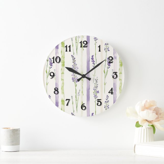 Grande Horloge Ronde Lavender Stripes Floral   (Maison)