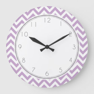 Grande Horloge Ronde Lavender Zigzag Stripes Motif