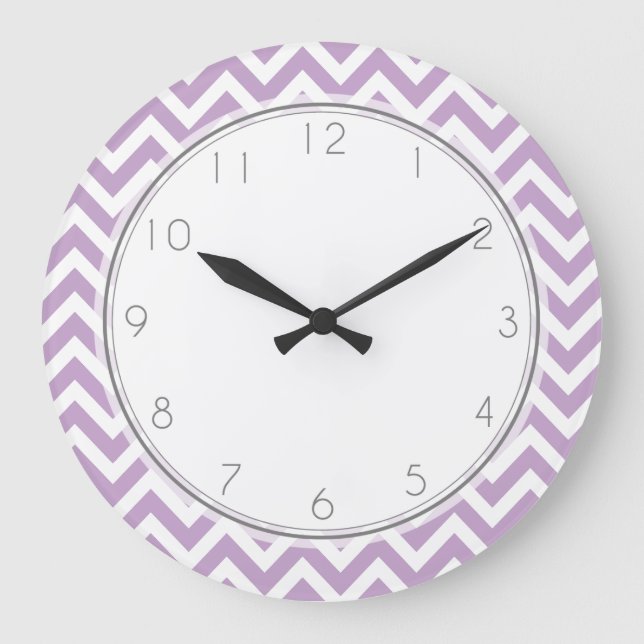 Grande Horloge Ronde Lavender Zigzag Stripes Motif (Recto)