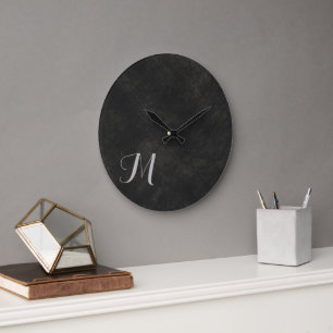 Grande Horloge Ronde Laver de chaux gris luxueux Monogramme