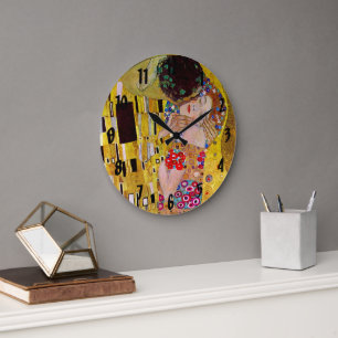 Grande Horloge Ronde Le baiser de Gustav Klimt, Art Nouveau Vintage